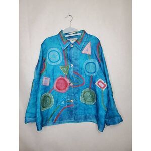 Vintage TravelSmith 100% Silk Artsy Lagenlook Patchwork Embroidered Blouse